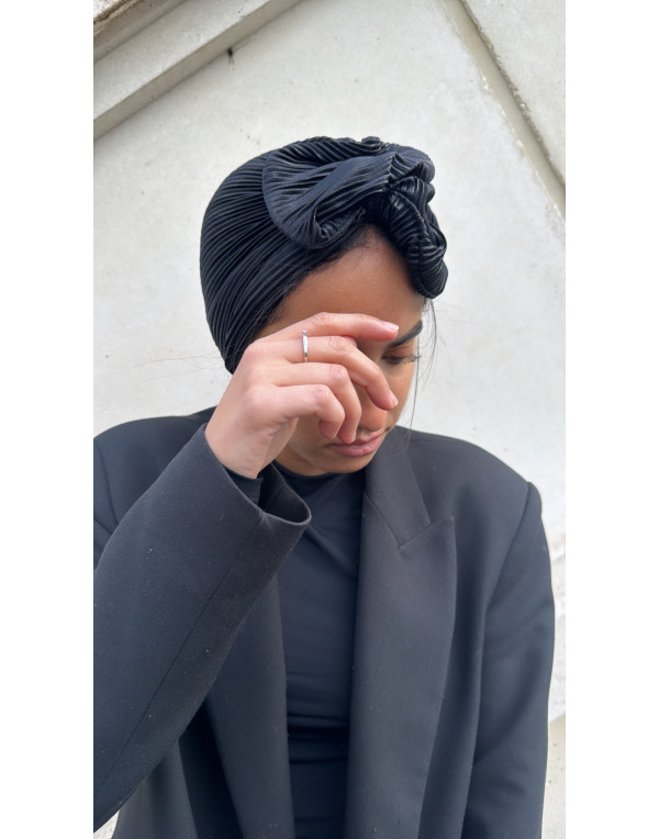 Turban Bonnet Noir plissé...